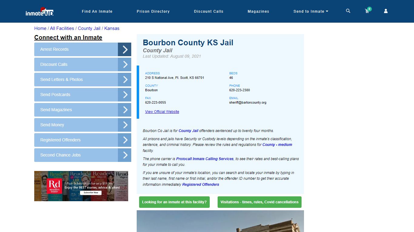 Bourbon County KS Jail - Inmate Locator - Ft. Scott, KS